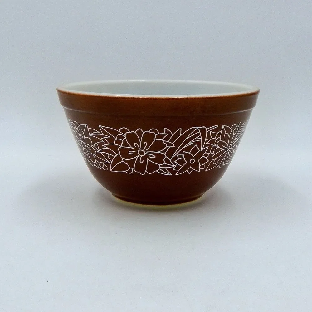 PYREX Mixing Nesting Bowl 401 Woodland Floral 750 ML Dark Brown Vintage 1978-83